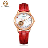 STARKING 34mm Automatic Watch Rose Gold Steel Case Vogue Dress Watches Skeleton Transparent Watch Women Mechanical Wristwatches