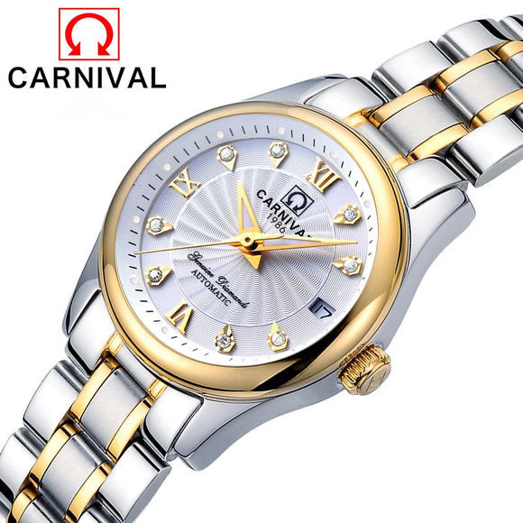 Reloj Mujer CARNIVAL Brand Luxury Women Mechanical Watch Ladies Fashion Waterproof Crystal Sapphire Automatic Wristwatches Clock