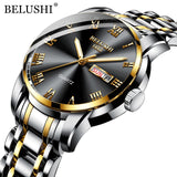 BELUSHI Top Brand Luxury Mens Watches Luminous Waterproof Stainless Steel Watch Quartz Men Date Calendar Business Wristwatch