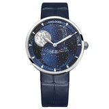 AGELOCER Swiss Brand Ladies Real Moonphase Watch Women Sapphire Waterproof Blue Leather Wrist Watches Moon phase Bracelet 6504A1