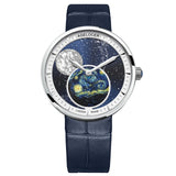 AGELOCER Swiss Brand Ladies Real Moonphase Watch Women Sapphire Waterproof Blue Leather Wrist Watches Moon phase Bracelet 6504A1