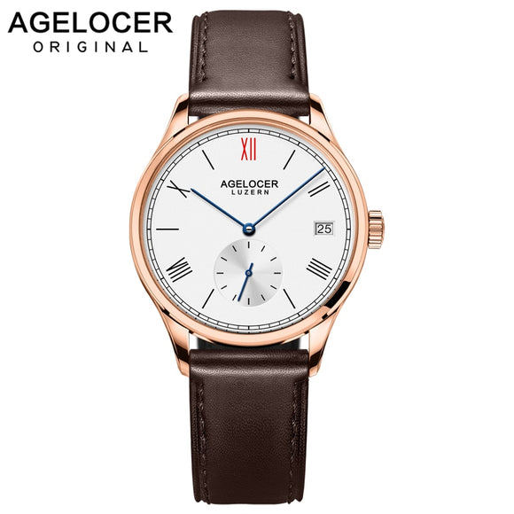 Agelocer Swiss Brand Fashion Ladies Watch Women Gold Watch Leather Sapphire Brown Waterproof Mechanical Wristwatch Montre Femme