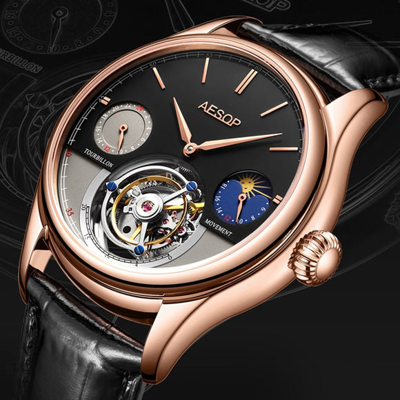 AESOP Men's Watches Mechanical Tourbillon Watch Watche for Men Wristwatch Man Skeleton Male Clock Sapphire Watch reloj hombre