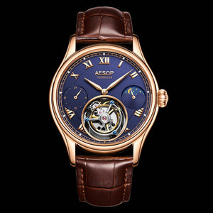 AESOP Flying Stuhrling Tourbillon Men's Mechanical Watch Watches Male Leather Gold Skeleton Watch for Men Man Luxury Clock Kit